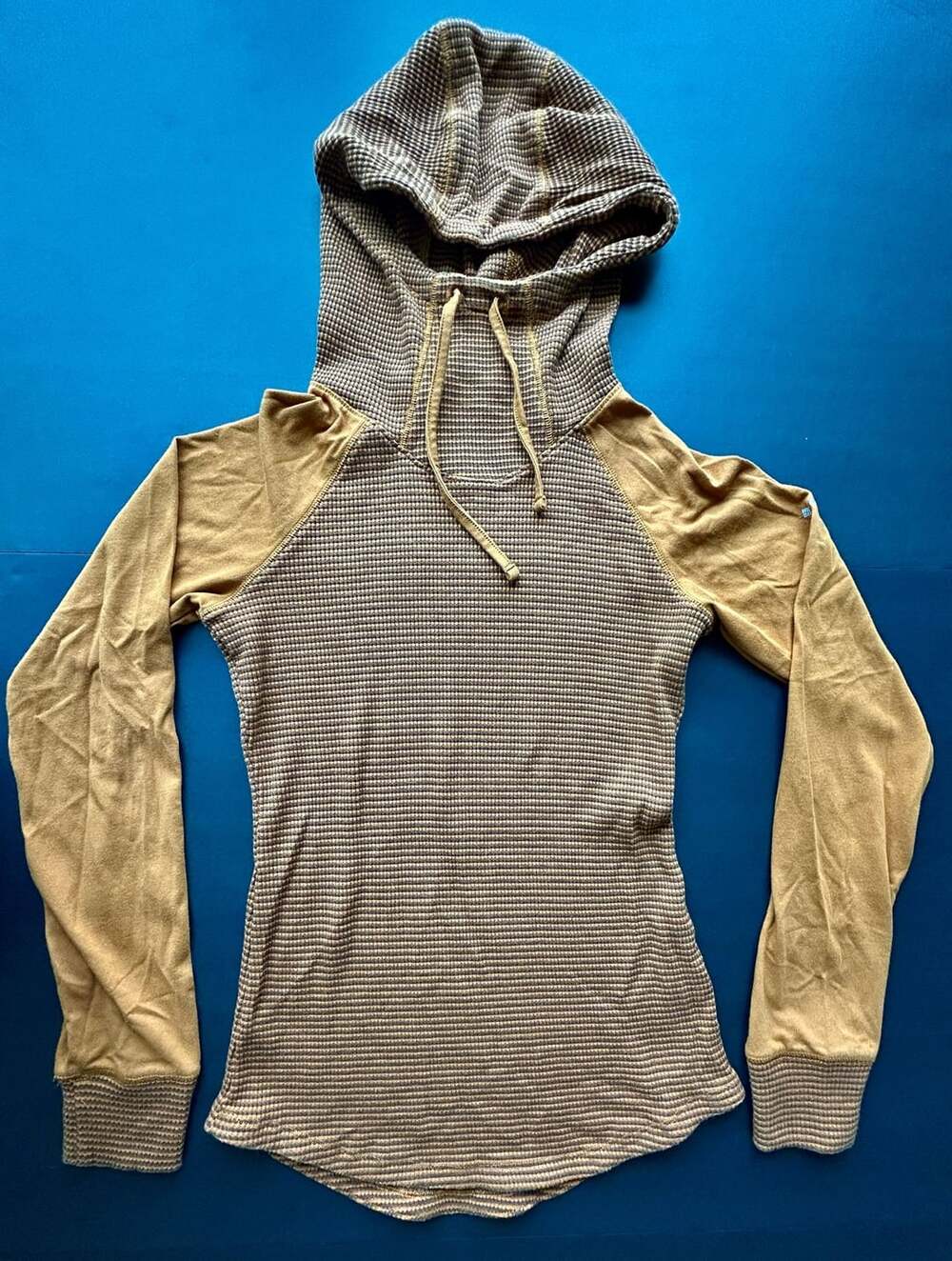 Columbia Waffle Knit Hoodie Size XS Brown Tan Striped Long Sleeve